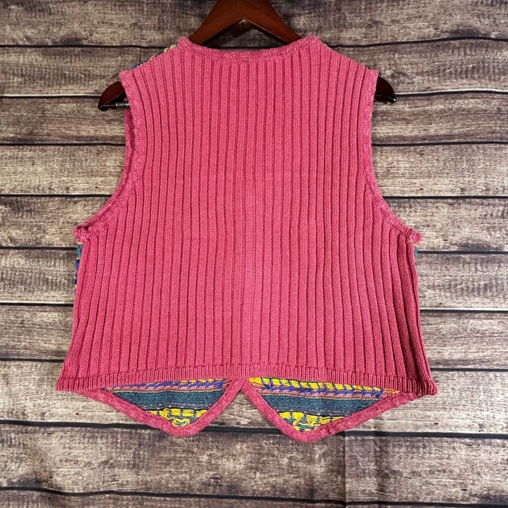 Vtg Lizwear Liz Claireborn Fair Isle Sweater Vest Pink Button Cottage Granny M - Picture 5 of 7